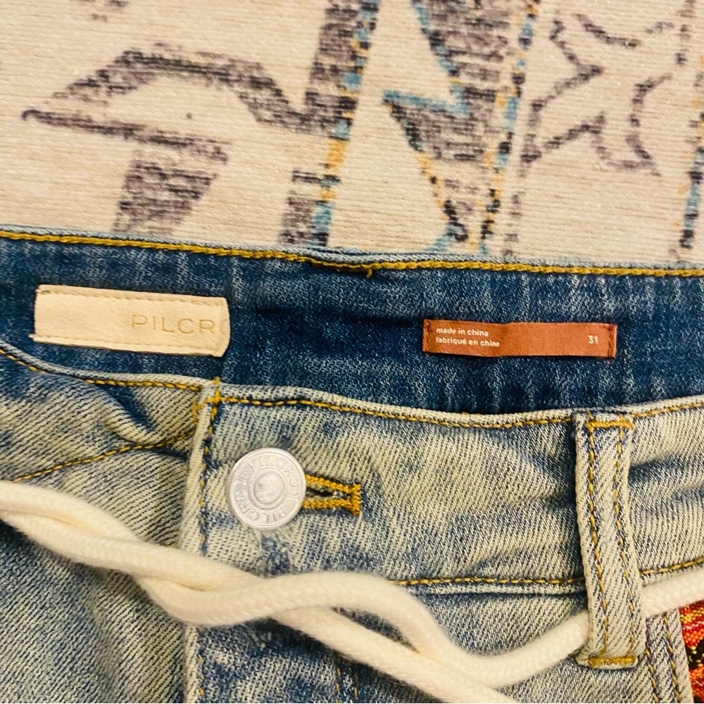 Anthropologie Pilcro High-Rise Embroidered Denim Shorts Rope Belt - Picture 8 of 11